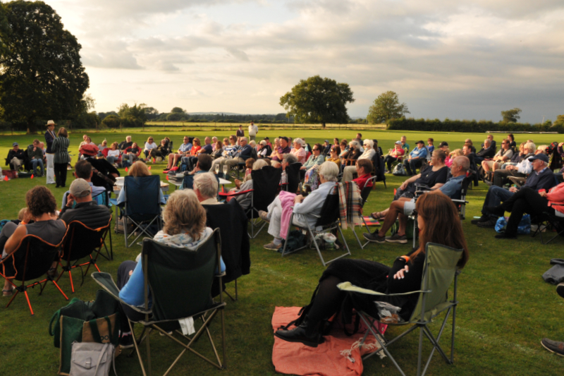 Crowd in evening sunshine